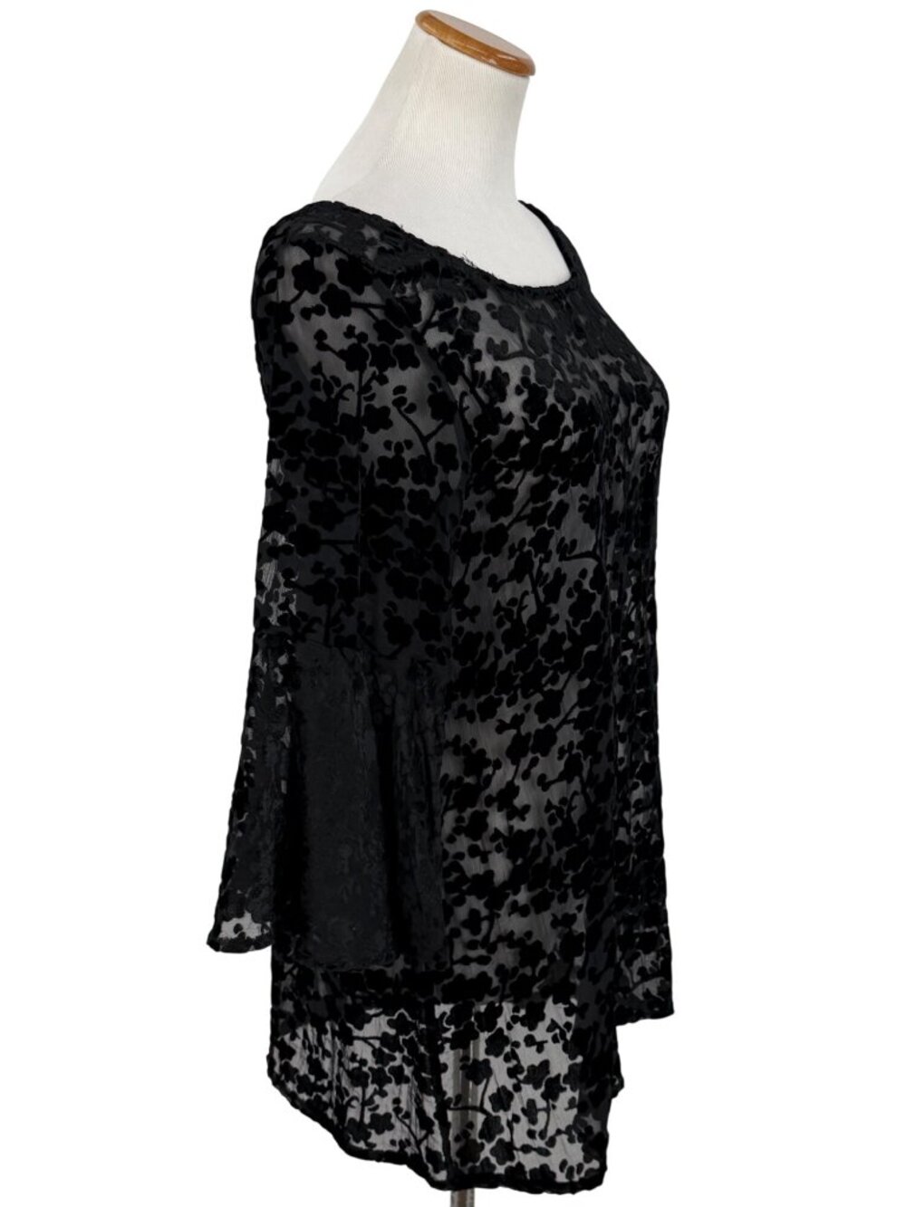 Gypsy Junkies Black Velvet Bell Sleeve Tunic S/M | Boho Whimsigoth Dark Coquette - Picture 11 of 16